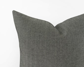Charcoal black herringbone decorative pillow cover - modern rustic decor - 16", 18", 20", 22", 24", lumbar cushion cover
