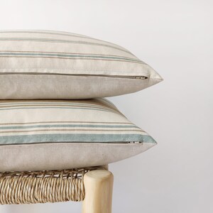 Striped lumbar pillow cover in ivory, camel and teal light beige modern cushion cover 12x20, 14x20, 14x24 image 3