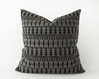 Woven black and grey decorative pillow cover - textured cushion cover with geometric pattern - bohemian home decor