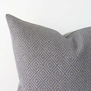 Blue textured decorative pillow cover with geometric pattern neutral cotton linen cushion cover 12x20 / 30x50cm last item image 1