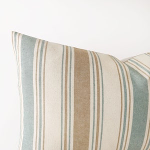 Striped lumbar pillow cover in camel, teal and ivory modern cushion cover coastal decor 12x20, 14x20, 14x24 image 2