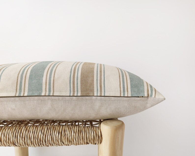 Striped lumbar pillow cover in camel, teal and ivory modern cushion cover coastal decor 12x20, 14x20, 14x24 image 3