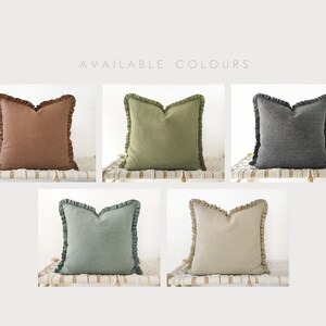 Olive green linen decorative pillow cover with raffles earth tone frilled cushion cover in 12x20inches / 30x50cm image 7