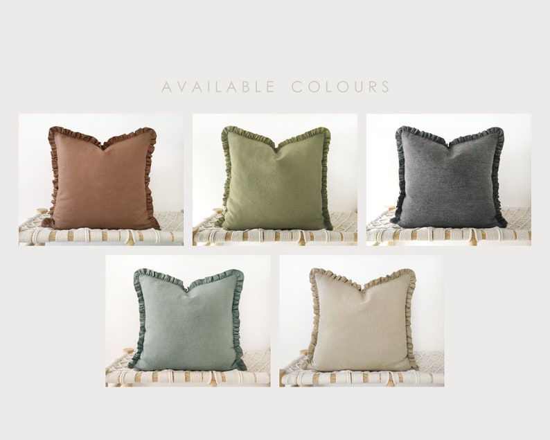 Olive green linen decorative pillow cover with raffles earth tone frilled cushion cover in 12x20inches / 30x50cm image 7