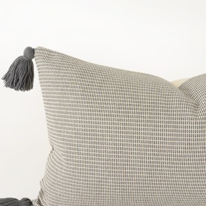 Tasseled grey and ivory decorative pillow cover neutral textured cushion cover zdjęcie 3