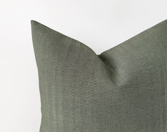 Dark sage green herringbone decorative pillow cover - earth tone cushion cover in dark green grey - 16", 18", 20", 22"
