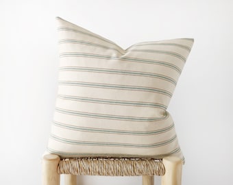 Wide striped decorative pillow cover in ivory, camel and teal - modern farmhouse cushion cover - 18", 20", 22"