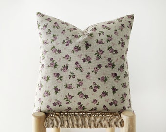 Purple floral decorative pillow cover - lavender and dark purple printed cushion cover - 18", 20", 12x20"