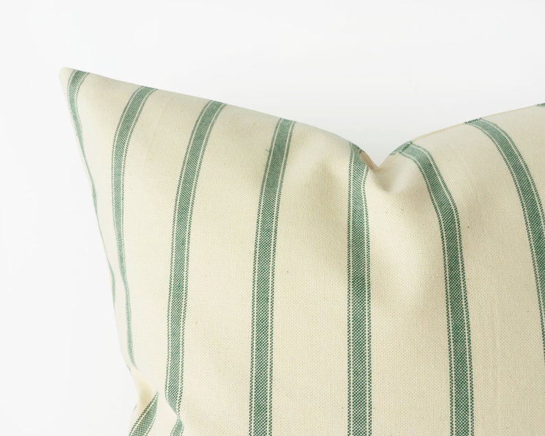 Green ticking striped pillow cover modern farmhouse room Etsy