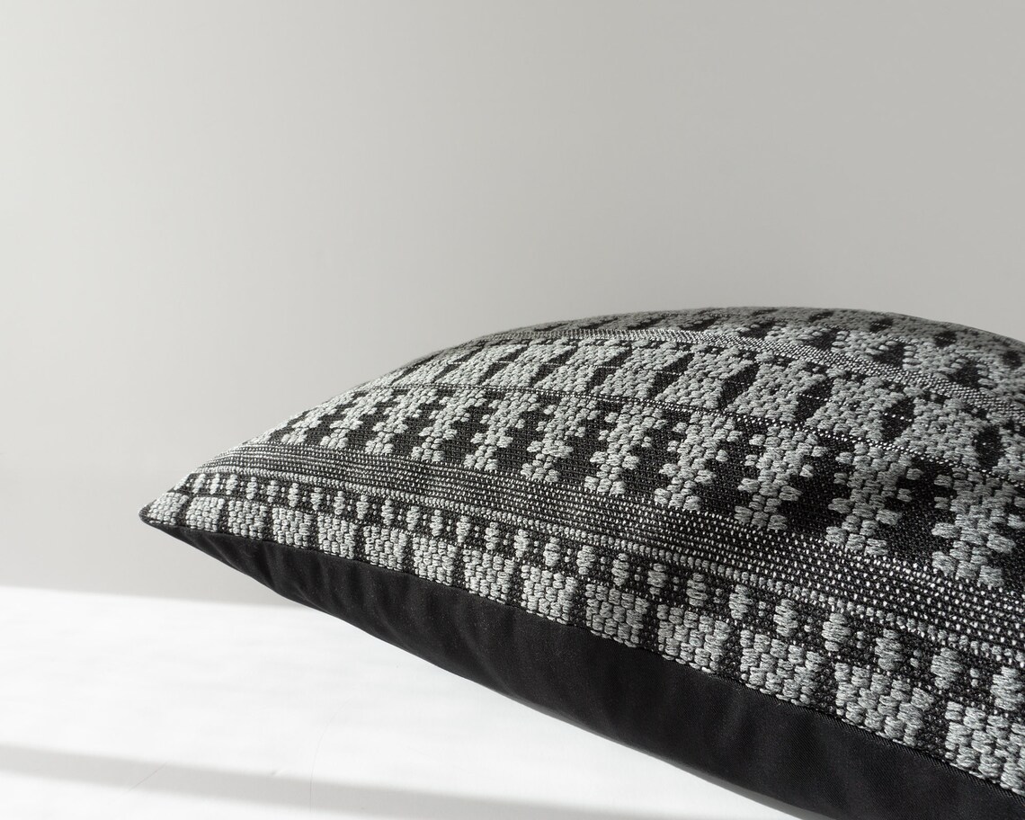 Woven Black and Grey Decorative Pillow Cover Textured Etsy