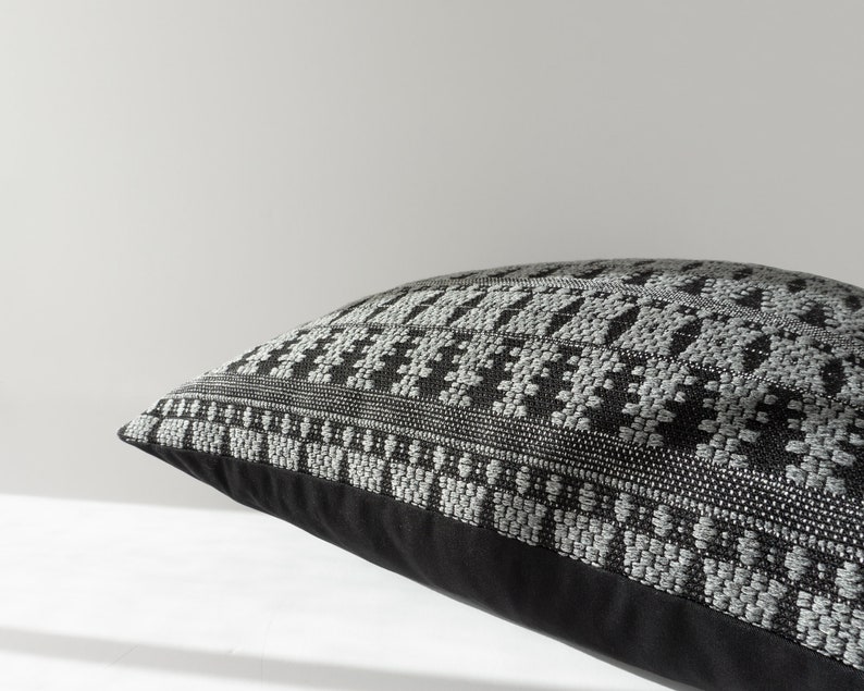 Woven Black and Grey Decorative Pillow Cover Textured Etsy