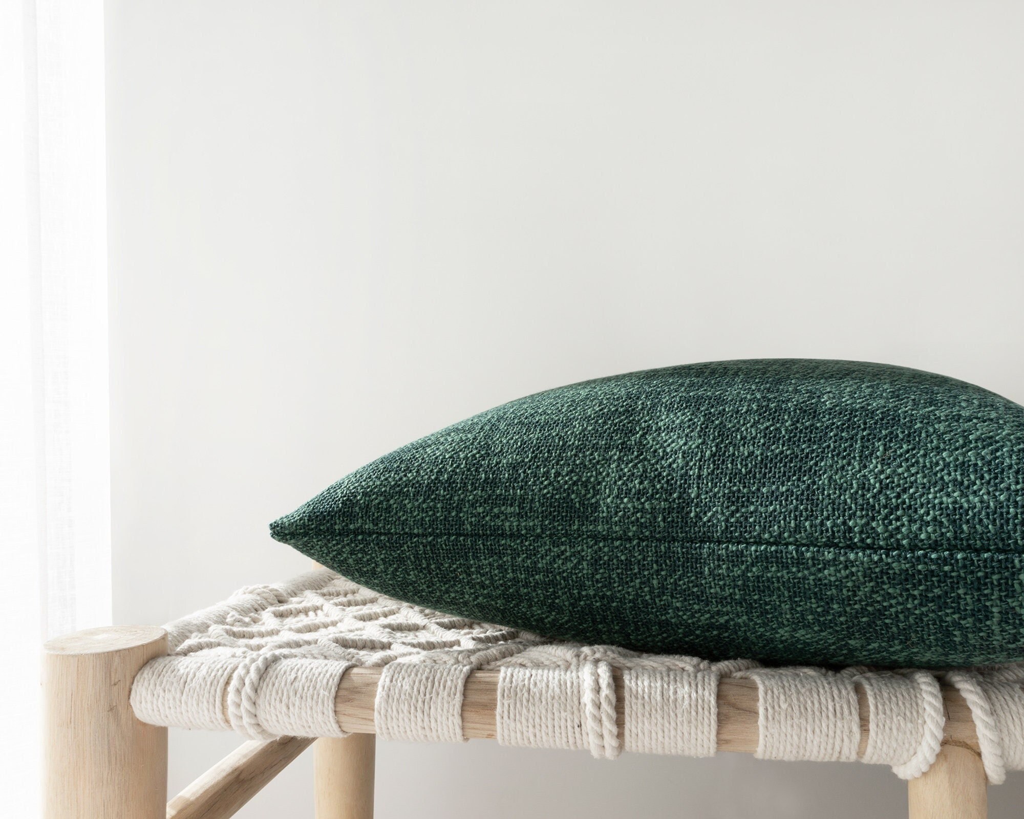 Woven Forest Green Decorative Pillow Cover Textured Cushion Etsy