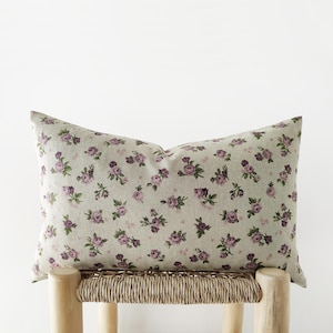 Purple floral lumbar pillow cover - botanical printed cushion cover