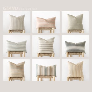 Striped lumbar pillow cover in ivory, camel and teal light beige modern cushion cover 12x20, 14x20, 14x24 image 8