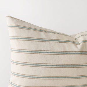 Striped lumbar pillow cover in ivory, camel and teal light beige modern cushion cover 12x20, 14x20, 14x24 image 2