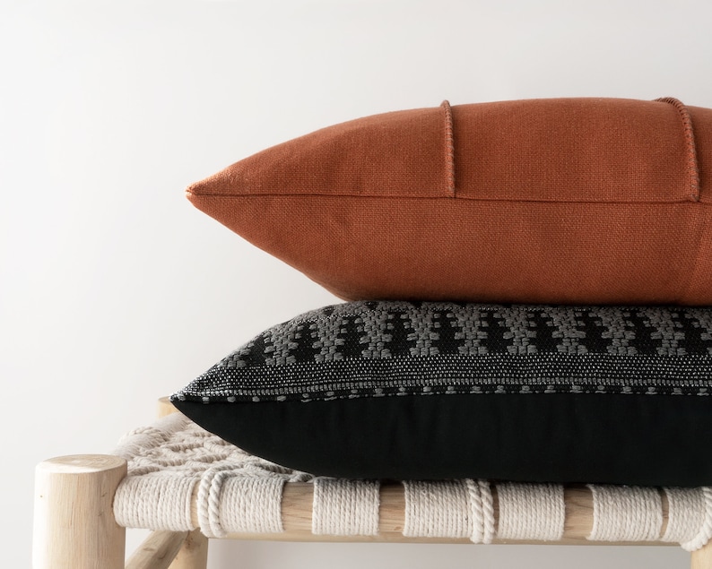 Woven Black and Grey Decorative Pillow Cover Textured Etsy