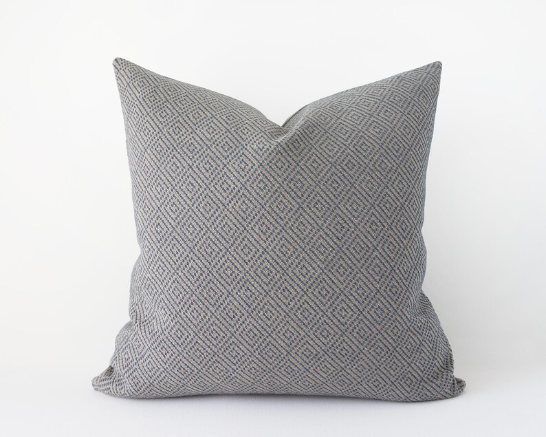 Blue textured decorative pillow cover with geometric pattern neutral cotton linen cushion cover 12x20 / 30x50cm last item 18x18" (45x45cm)