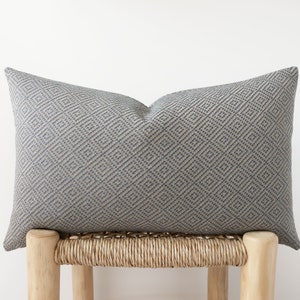 Blue textured decorative pillow cover with geometric pattern neutral cotton linen cushion cover 12x20 / 30x50cm last item 12x20" (30x50cm)