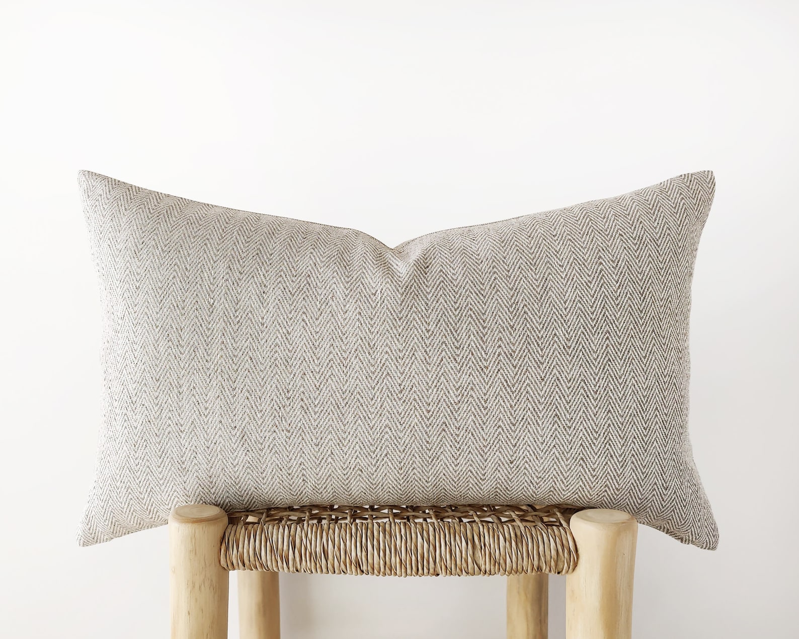 Neutral Lumbar Pillow Cover With Herrigbone Pattern Greige Etsy