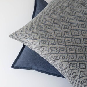 Blue textured decorative pillow cover with geometric pattern neutral cotton linen cushion cover 12x20 / 30x50cm last item image 6