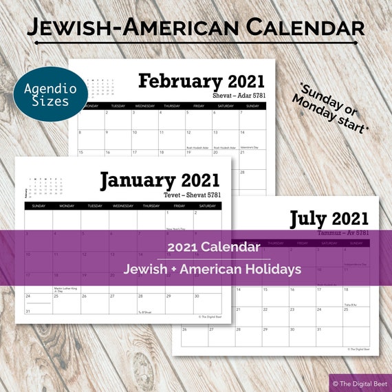 2021 American Jewish Calendar Printable Agendio Planner Etsy etsy