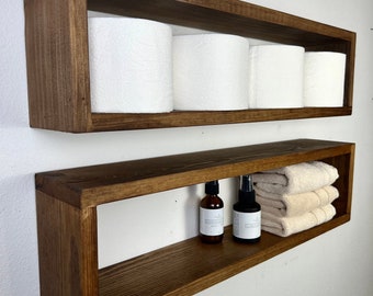 Floating Rectangle Shelf | Bathroom Shelf | Quality Wood Shelf | Kitchen Storage | Minimalist | Mid Century Modern | Toilet Paper Holder
