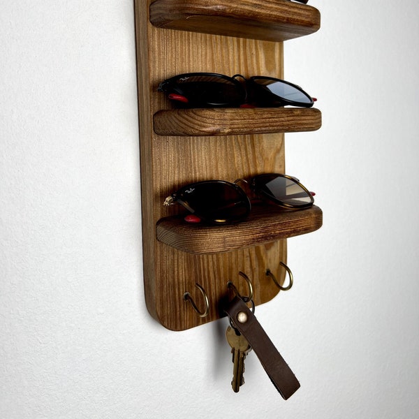 Rounded Sunglasses Shelf | Small | Floating Key Holder | Entryway Organization | Eyeglass Rack | Storage | Quality Wooden Hanging Shelf