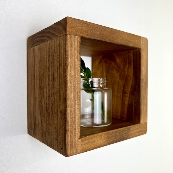 Small Floating Cube Shelf | Quality Wood Shelf | Hanging Plant Display | Shadow Box | Gallery Wall | Bathroom Storage | Minimalist