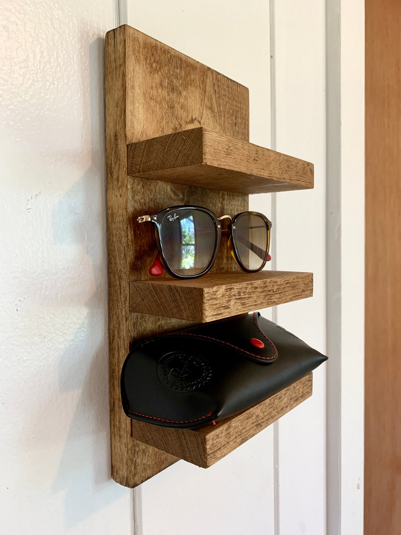 3 Shelf Hanging Wooden Sunglasses Shelf Eyeglass Rack Etsy