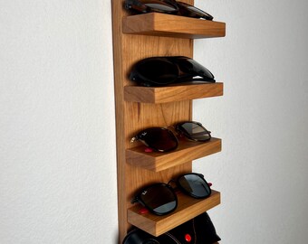 Porta Occhiali Da Parete In Legno E Pelle PU - 2 Pezzi, Montaggio Con Adesivo 3M, Organizer Salvaspazio