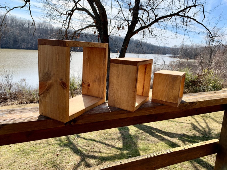 Wood Floating Cube Shelves Set of 3 Etsy