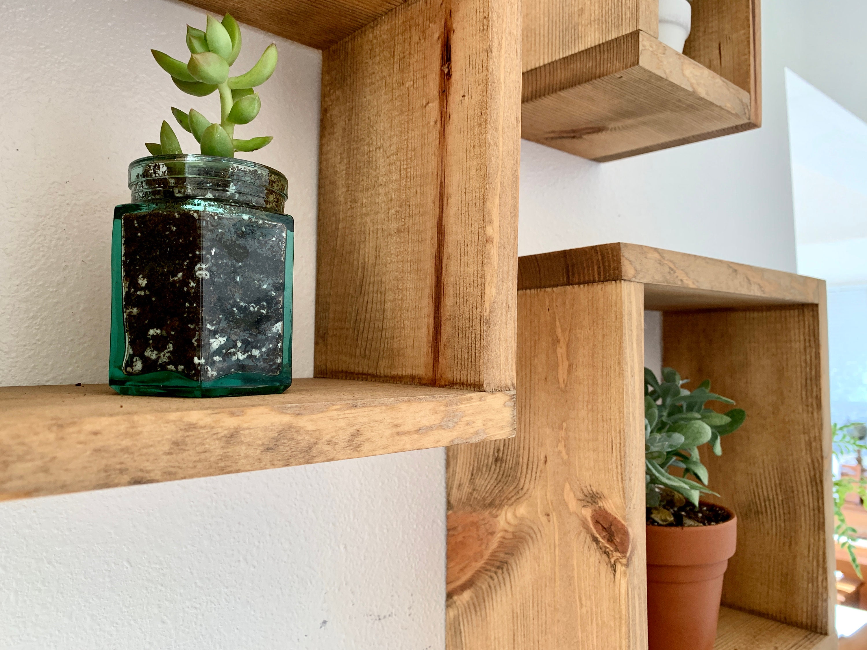 Wood Floating Cube Shelves Set of 3 Walnut Stain Box Etsy