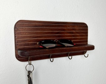 Rounded Solid Wood Entryway Organizer | Key Holder | Walnut | Cherry | Hickory | Sunglasses Holder | Mid Century Modern | Minimalist