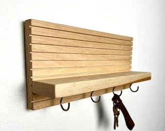 Solid Wood Entryway Organizer | Key Holder | Walnut | Cherry | Oak | Hickory | Maple | Sunglasses Holder | Mid Century Modern | Minimalist