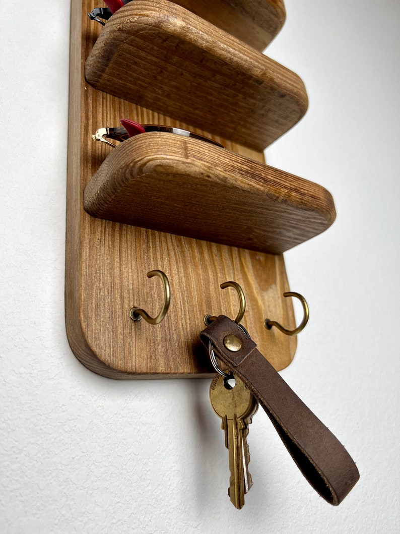 Rounded Floating Sunglasses Shelf With Key Hooks Entryway Etsy