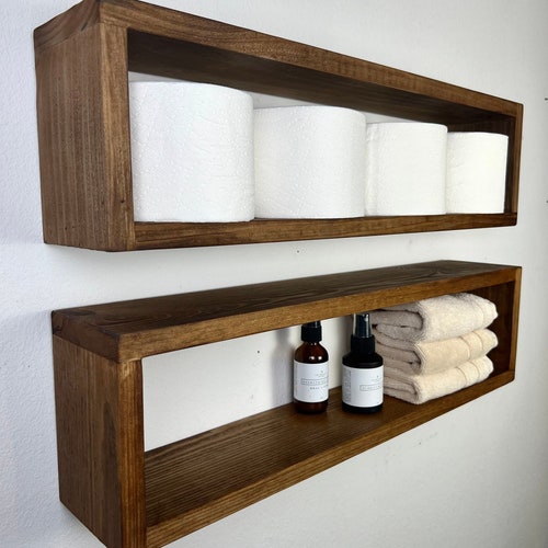 Etagère rectangulaire flottante | Étagère de salle de bain | Étagère en bois de qualité | Rangement de cuisine | Minimaliste | Moderne milieu du siècle | Porte-papier hygiénique