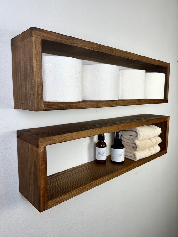 Wooden floating bathroom shelves online