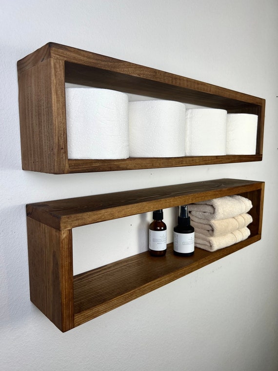 Floating Wood Box Shelf Bathroom Shelf Organizer Wall Decor Storage Display  Shelf 