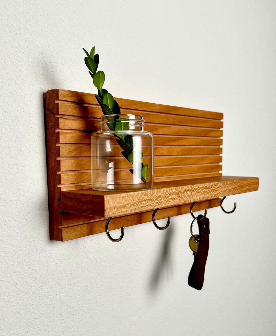 Solid Wood Entryway Organizer Key Holder Walnut Cherry Oak Hickory