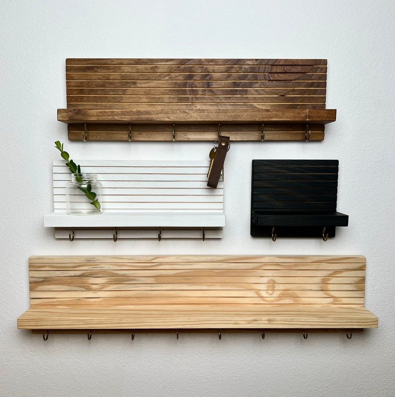 Entryway Organizer Key Holder Quality Wood Shelf Sunglasses Holder Floating Shelf Mid Century Modern Minimalist image 6