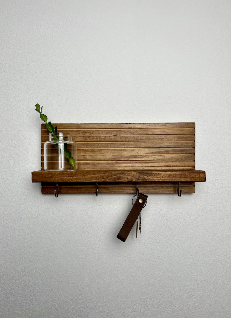 Entryway Organizer Key Holder Quality Wood Shelf Sunglasses Holder Floating Shelf Mid Century Modern Minimalist image 9