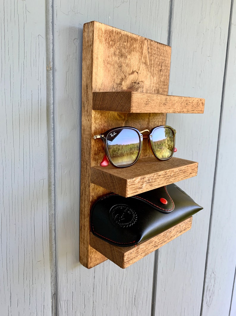 3 Shelf Hanging Wooden Sunglasses Shelf Eyeglass Rack Etsy
