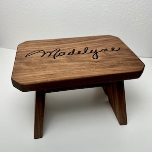 Small Engraved Walnut Wooden Stool | Step Stool | Foot Stool | Plant Stand | Bathroom Stool | Kid's Stool | Minimalist