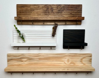 Entryway Organizer | Key Holder | Quality Wood Shelf | Sunglasses Holder | Floating Shelf | Mid Century Modern | Minimalist