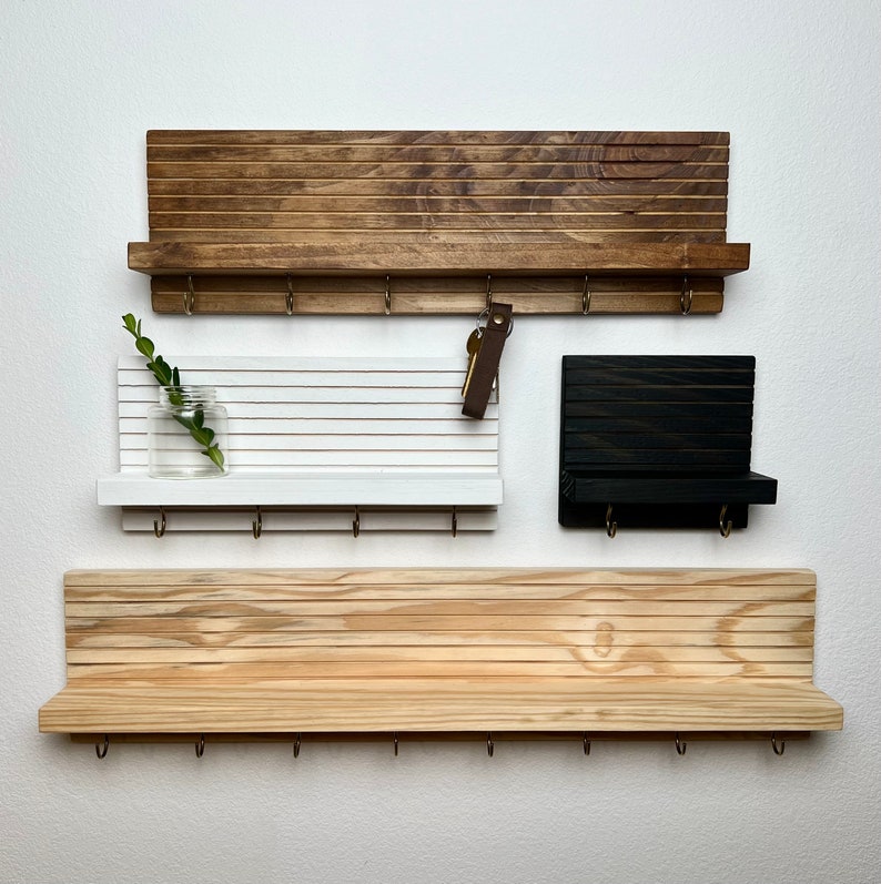 Entryway Organizer | Key Holder | Quality Wood Shelf | Sunglasses Holder | Floating Shelf | Mid Century Modern | Minimalist 