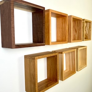 Solid Wood Cube Floating Shelf | Walnut | Oak | Cherry | Maple | Hickory | Hardwood | Minimalist