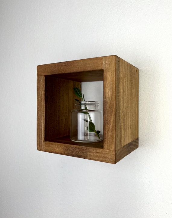 Simple Beautiful Floating Wood Cube Wall Mount Shelf, Floating Box Storage