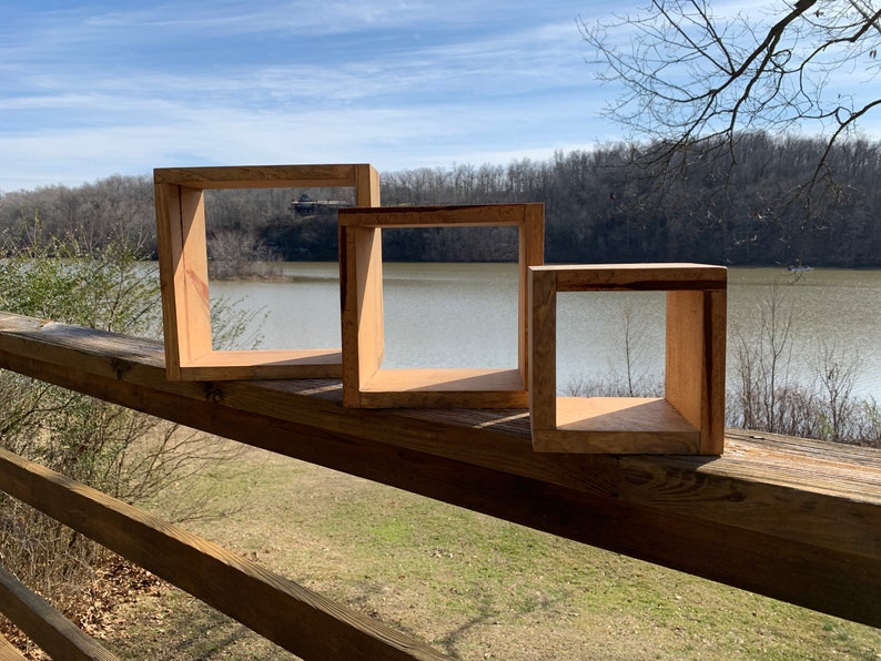 Wood Floating Cube Shelves Set of 3 Etsy