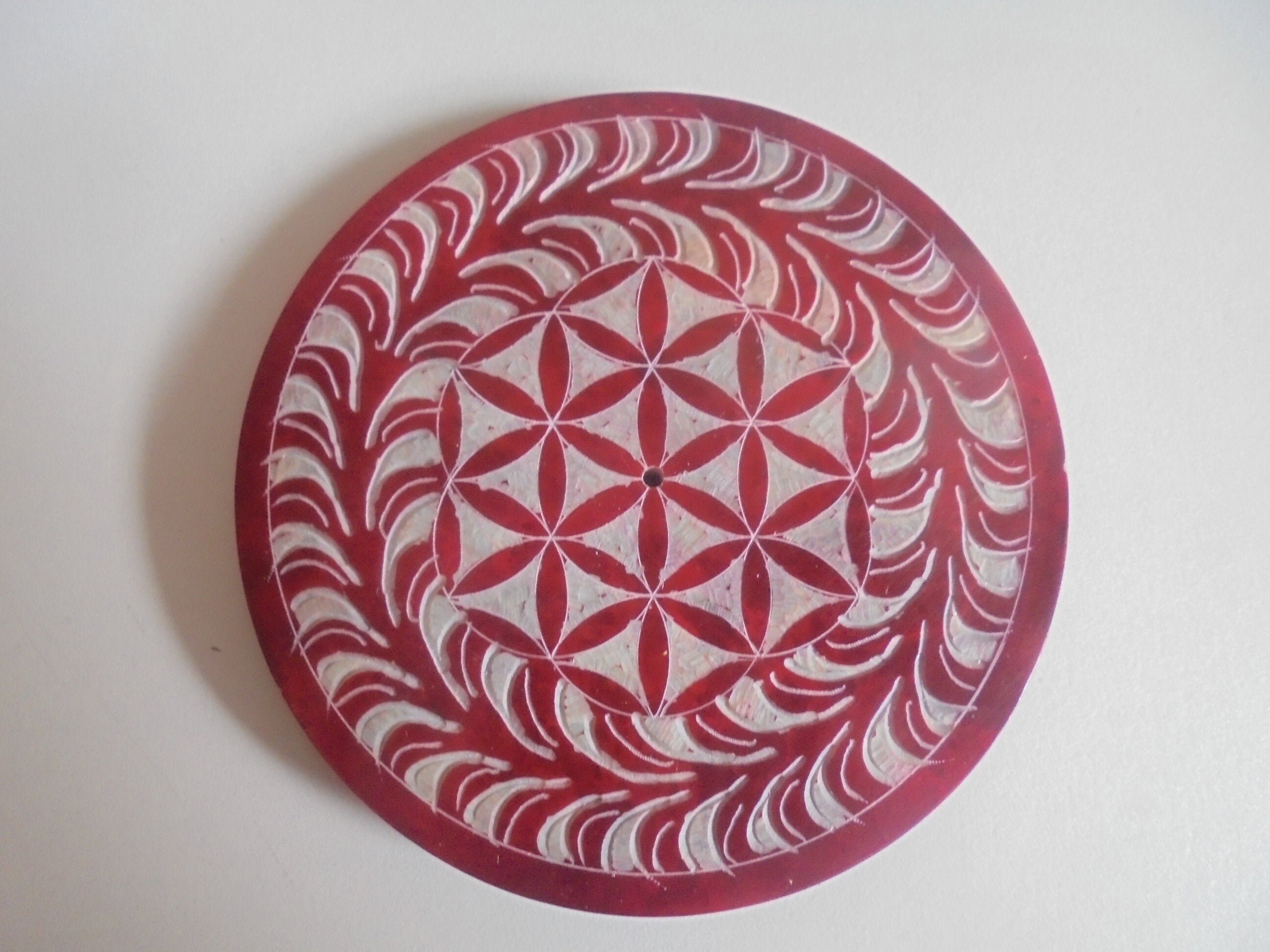 Porte Encens en Pierre, Fleur de Vie Rouge