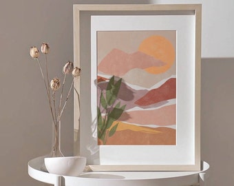 Dunes Pastel Fine Art Landscape Illustration, Warm Tones Illustration, Terracotta Print, Bohemian Artwork, Sunset Illustration, Abstract Art